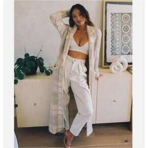 NEW LSPACE Hygge Coat Sweater Weather Plaid Tan Duster Open Front Cozy Size M/L